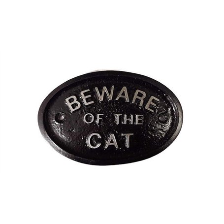 Artisan Plaque de portail argentée « Beware of the Cat » noire avec lettrage argenté en relief