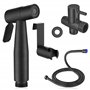 Douchette wc noir acier inox kit complet avec 2 metres de tuyau flexible extra long support et vanne de derivation