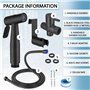 Douchette wc noir acier inox kit complet avec 2 metres de tuyau flexible extra long support et vanne de derivation