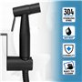 Douchette wc noir acier inox kit complet avec 2 metres de tuyau flexible extra long support et vanne de derivation