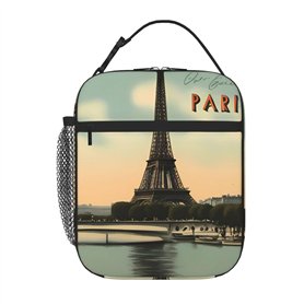BROLEO Sac à déjeuner isotherme portable motif carte postale vintage imprimé sac à déjeuner réutilisable durable pour homme et f