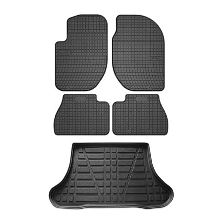 OMAC Lot de 5 tapis de sol et bac de coffre compatibles avec Land Rover Freelander 1998-2007 en caoutchouc