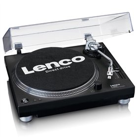 Lenco L-3809 Tourne-Disque USB avec entraînement Direct - Préamplificateur - 33 et 45 TR/Min - MMC - RCA - Line Out - Noir