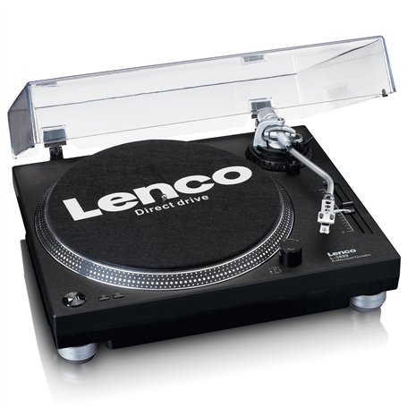 Lenco L-3809 Tourne-Disque USB avec entraînement Direct - Préamplificateur - 33 et 45 TR/Min - MMC - RCA - Line Out - Noir
