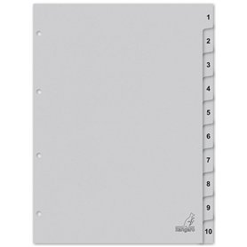 Kangaro Lot de 10 intercalaires en carton avec chiffres A4 1-10. 180 g/m² gris recyclé FSC - K410C