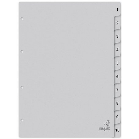 Kangaro Lot de 10 intercalaires en carton avec chiffres A4 1-10. 180 g/m² gris recyclé FSC - K410C