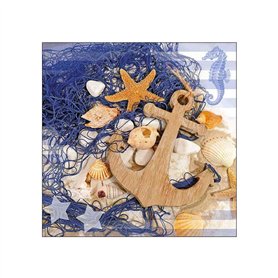 Lot de 20 serviettes en papier avec motif ancre maritime sur filet de pêche - Idéales également pour le découpage et la techniqu