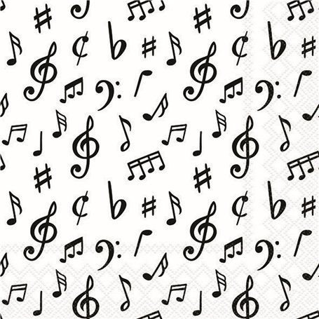 Lot de 20 serviettes en papier avec motif notes de musique - Idéales pour le découpage et la technique des serviettes - 33 x 33