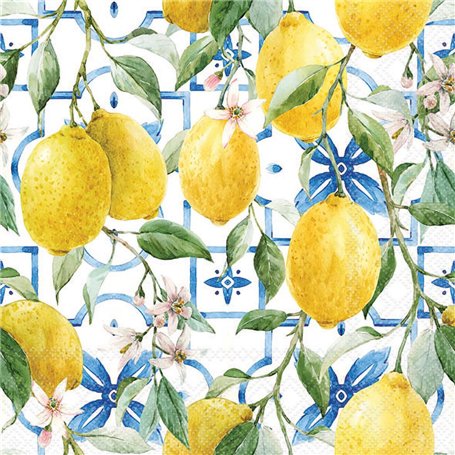 Ambiente Serviette Méditerranée Citrons 33x33 cm 20 pièces Impression D'un côté Motif papier été pour les techniques de serviett