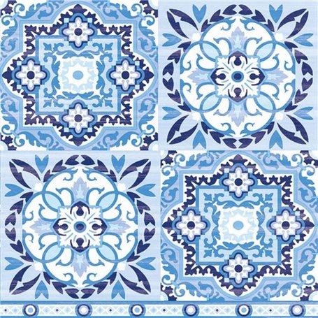 Lot de 20 serviettes à motif carrelage bleu et blanc - Pour bricolage - Motif : décoration de table - Découpage - Technique de s