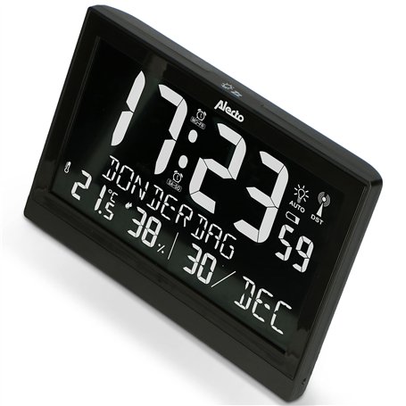 Alecto Grande Horloge Murale Numérique avec Thermomètre et Hygromètre - AK-70 Réveil Radio - Horloge Radio avec Affichage de la