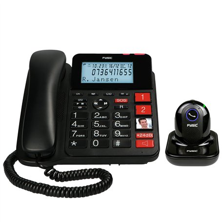 Fysic FX3960 Téléphone Filaire - avec émetteur d’Alarme SOS sans Fil - Grand écran rétroéclairé - s • Volume de la Sonnerie ampl