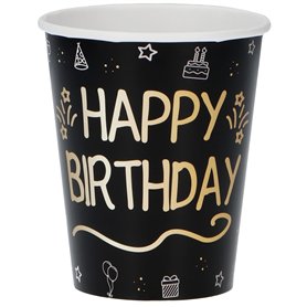 Folat Vaisselle Anniversaire Party Noir Or Argent Gobelets-Shining Glam-250 ml-8 pièces