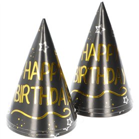 Folat 25054 Decoration Party Anniversaire Noir Or Argent Chapeaus de fête-Happy Birthday-Shining Glam-6 pièces