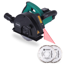 Vonroc Rainureuse Béton et Pierre à Laser 1700W - 4 Disques Diamants 150mm - Guide Laser