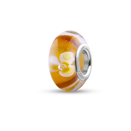Quiges Drops Femme Perle de Verre de Murano Charm Miel avec FleurBlanc