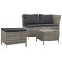 Salon de jardin 3 pcs avec coussins Gris Résine tressée