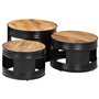 vidaXL Tables de Bar Forme Tambour 3 pcs Bois de manguier Massif Brut