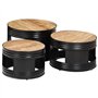 vidaXL Tables de Bar Forme Tambour 3 pcs Bois de manguier Massif Brut, Table de Bar, Table de Bar de Jardin, Table de Bar de Bal