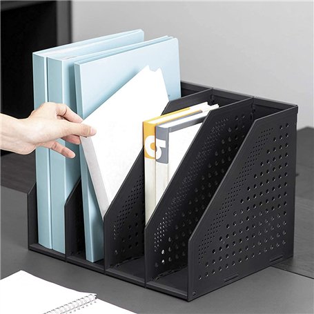 OhMill Porte-Revues Pliable Module de Classement Vertical Porte-Catalogues avec 4 Compartiments Boîte de Rangement Bureau Organi