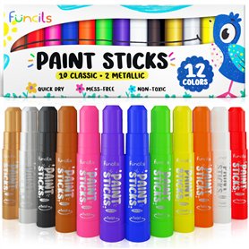 Funcils 12 Bâtons de Peinture Tempera pour Enfants & Tout-petits - Séchage Rapide