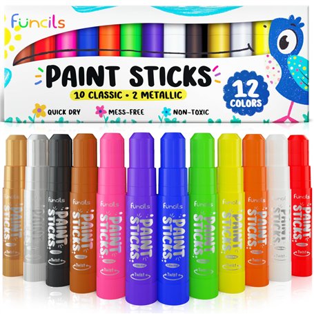 Funcils 12 Bâtons de Peinture Tempera pour Enfants & Tout-petits - Séchage Rapide