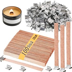 Lot de 100 mèches de bougie avec 100 supports en fer