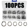 Rondelles de bague de retenue en C en acier inoxydable100 pièces ensemble de circlips de retenue externe/interne de type E Cir C
