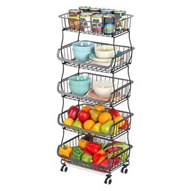 Rayonnage Mobile Support de Panier de Stockage de Fruits à 5 Niveaux