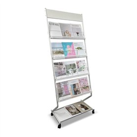 zhangrui1888 Porte-journaux sur Pied Présentoir à Magazines sur Pied à 4 Niveaux avec roulettes