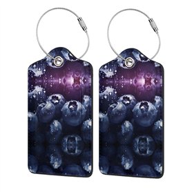 Big Blueberry Lot de 2 étiquettes de bagage en cuir avec étiquette d'identification et anneau en acier inoxydable pour homme et