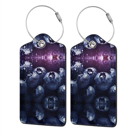 Big Blueberry Lot de 2 étiquettes de bagage en cuir avec étiquette d'identification et anneau en acier inoxydable pour homme et