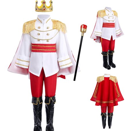 Ligeinsrk Prince Costume pour garçons à manches longues Top Top Prince Charming Costume Boys With Crown & Cane Full Set Ten et p