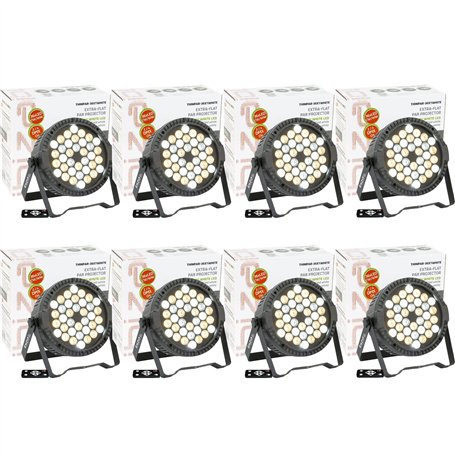 Ibiza light - Pack de 8 Projecteurs Blancs Par THINPAR-36X1WHITE - Télécommande DMX Extra-plats Soirée Dj LED Fête Club Discothè
