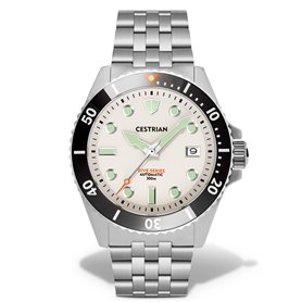 Cestrian Dive Series Cadran Blanc Lunette Céramique Noire Bracelet Acier Automatique 300M Montre Homme
