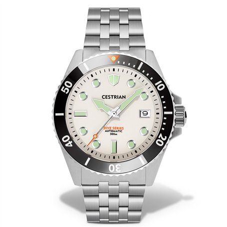 Cestrian Dive Series Cadran Blanc Lunette Céramique Noire Bracelet Acier Automatique 300M Montre Homme