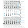 Calendrier mural 2025 bleu 3 mois avec curseur de date, colonne de notes et vue d'ensemble annuelle, calendrier mural 2025 pour 