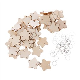 KerDejar Lot de 50 rondelles en bois en forme d'étoile avec 50 boucles en fer pour rappel d'anniversaire