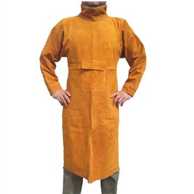 NUZAMAS Tablier de soudure Anti-flamme Cuir de vachette Manteau long Vêtements de protection Vêtements Maillot Soldat Cuir durab