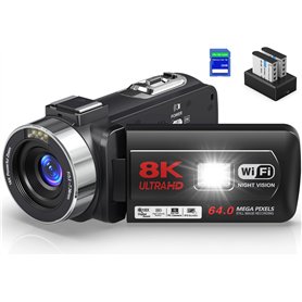 Delmodes Caméra vidéo 8K 64MP 18X Zoom numérique IR Vision nocturne YouTube Vlogging Caméra de vlogging 3