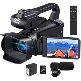 Caméra vidéo 6K 64MP HD Caméscope WiFi IR Vision Nocturne YouTube Caméras Vidéo Caméras Vidéo 4.0 Pouces Tactile 18X Zoom Numéri