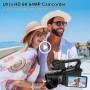 Caméra vidéo 6K 64MP HD Caméscope WiFi IR Vision Nocturne YouTube Caméras Vidéo Caméras Vidéo 4.0 Pouces Tactile 18X Zoom Numéri