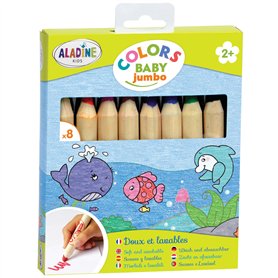 Aladine - 8 Crayons de Couleur Enfant XXL - Gros Crayons de Couleur Bébé - Dès 2 Ans - Épais
