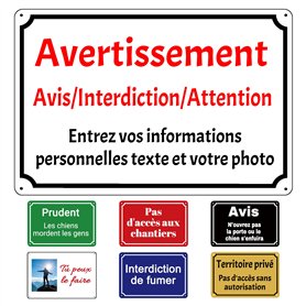 Panneau d'Avertissement Personnalisable en Aluminium