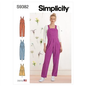Simplicity Patron de couture S9382 Salopette pour femme avec taille surélevée et attaches dans le dos