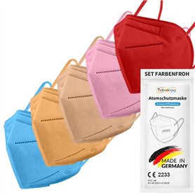 TubeRoo FFP2 Lot de 5 masques colorés 5 couleurs fabriquées en Allemagne