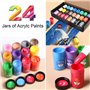 Lot de 24 peintures acryliques imperméables pour pierres, bois, papier et toile, 24 x 25 ml de pigments + 6 pinceaux