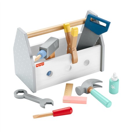 Fisher-Price Coffret Boîte à Outils en Bois Comprenant Une perceuse factice