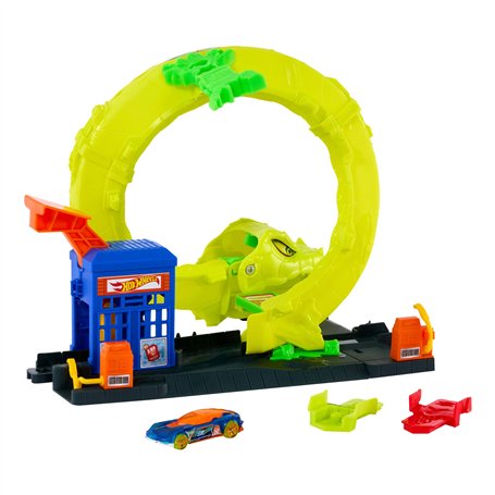 Hot Wheels Station-Service Serpent Coffret avec véhicule en métal moulé à l’échelle 1/64