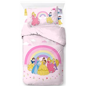 Jay Franco Disney Princess Rainbow 100% Coton Ensemble Lit Simple 3 Pièces – Comprend Housse de Couette